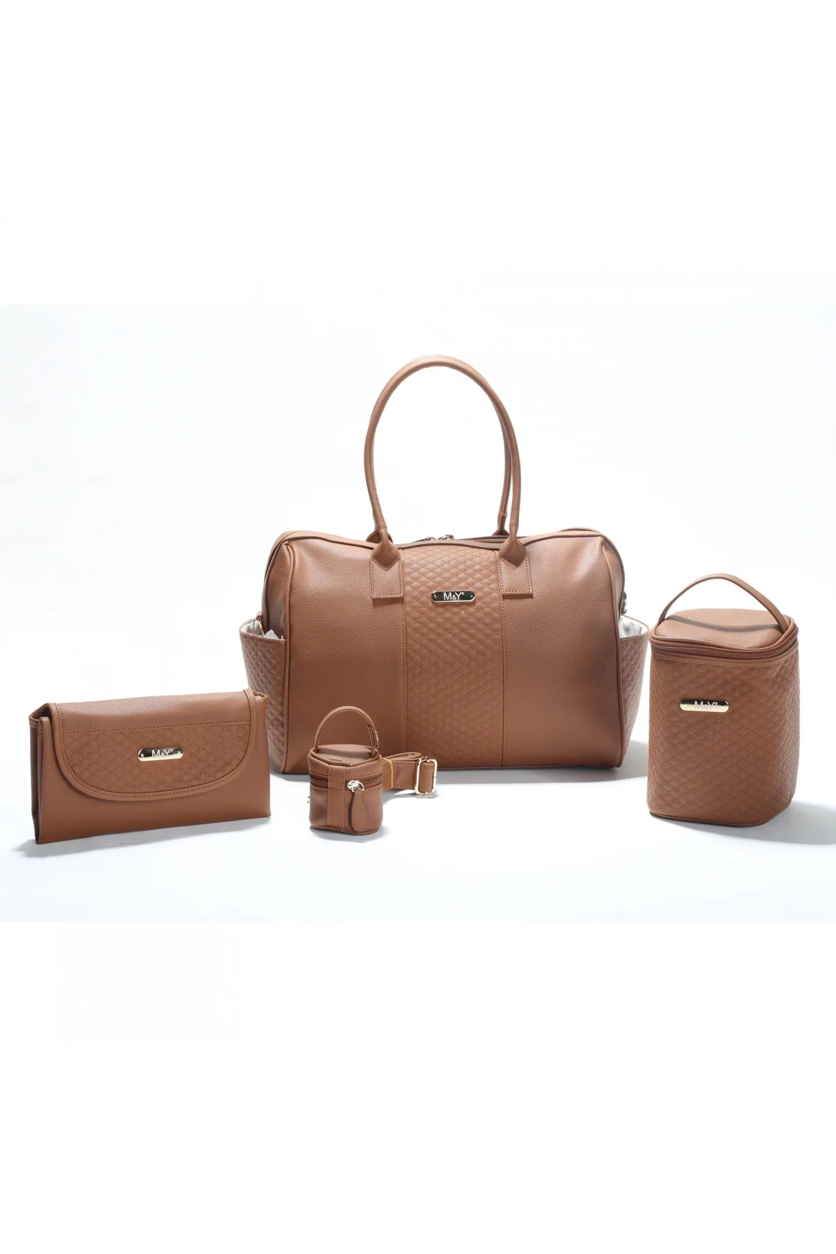 M&Y Gaia Deri Anne Bebek Bakım Çanta Seti 7240 Taba