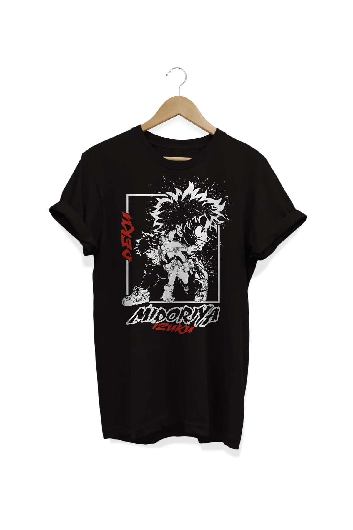 My Hero Academia Izuku Midoriya Baskılı Siyah T-shirt