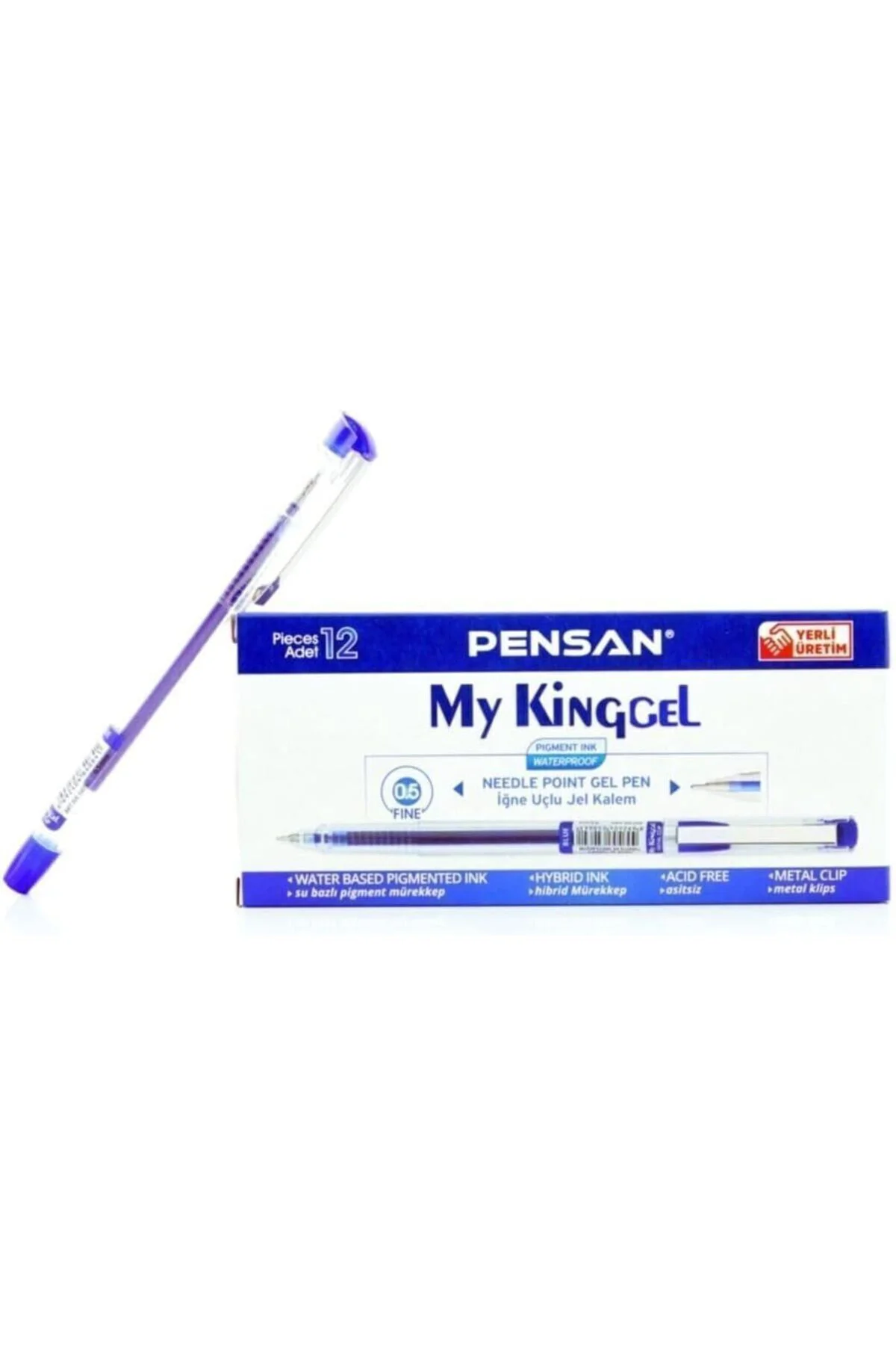 My King Jel Kalem, 0,5 mm, Mavi, Metal Klips, 12 Adet