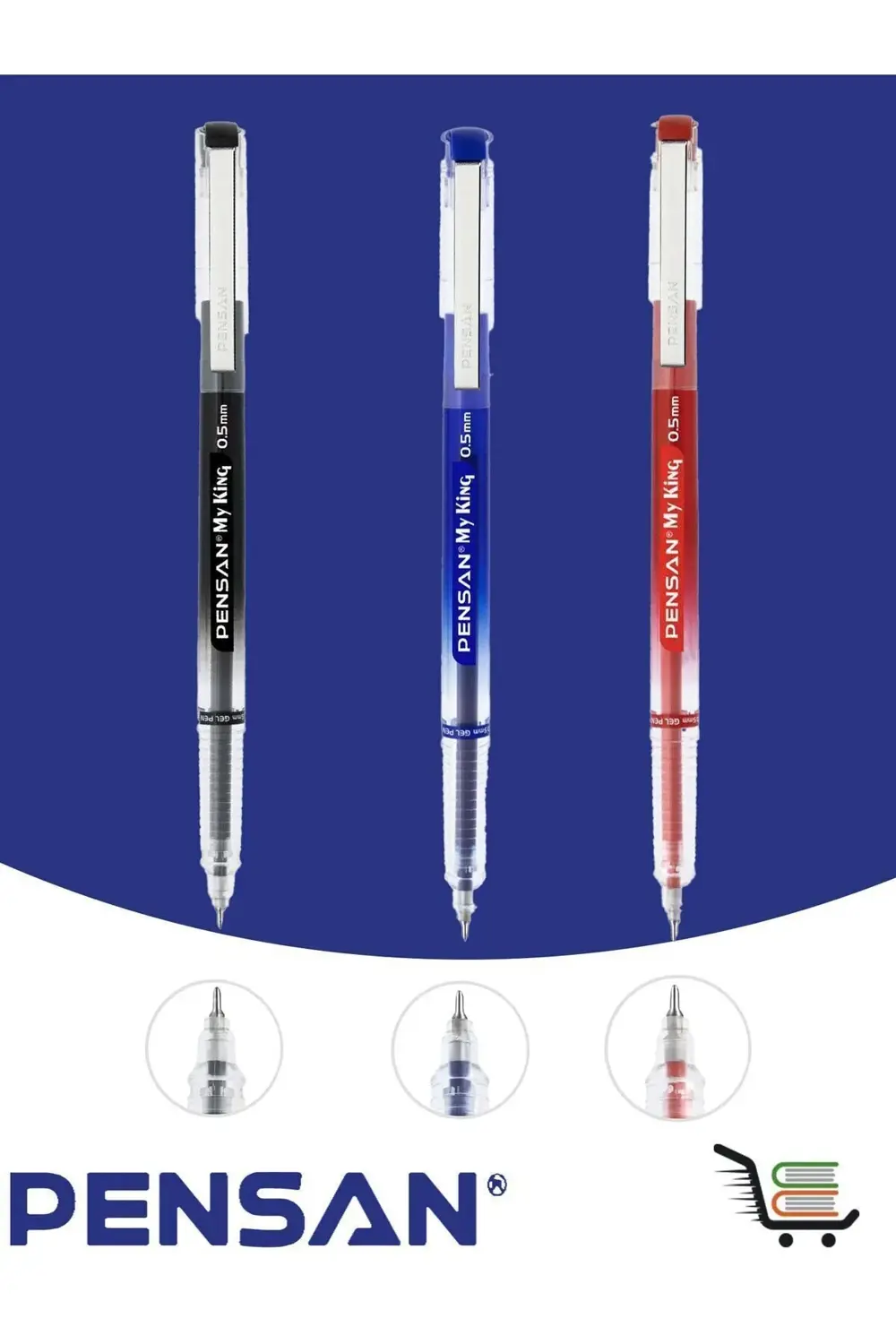 My King Jel Kalem Siyah-mavi-kırmız