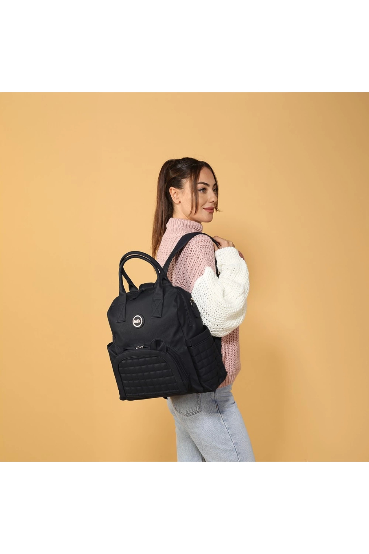 M&Y Colllection M&Y Kitty Deri Anne Bebek Bakım Sırt Çantası 7271 Siyah