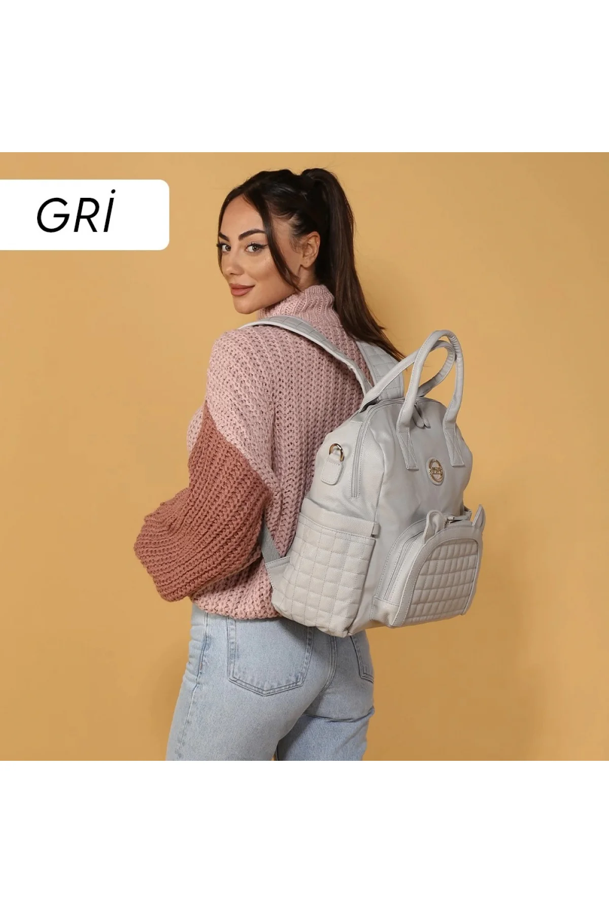 M&y Kitty Deri Anne Bebek Bakım Sırt Çantası 7271 Gri