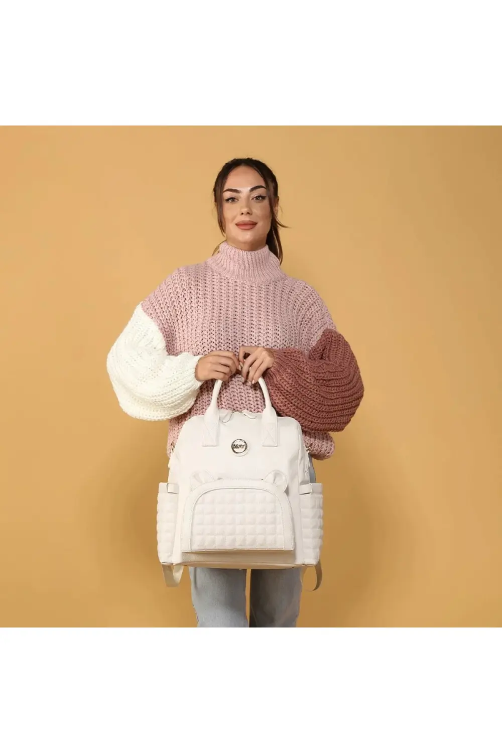 M&y Kitty Deri Anne Bebek Bakım Sırt Çantası 7271 Krem