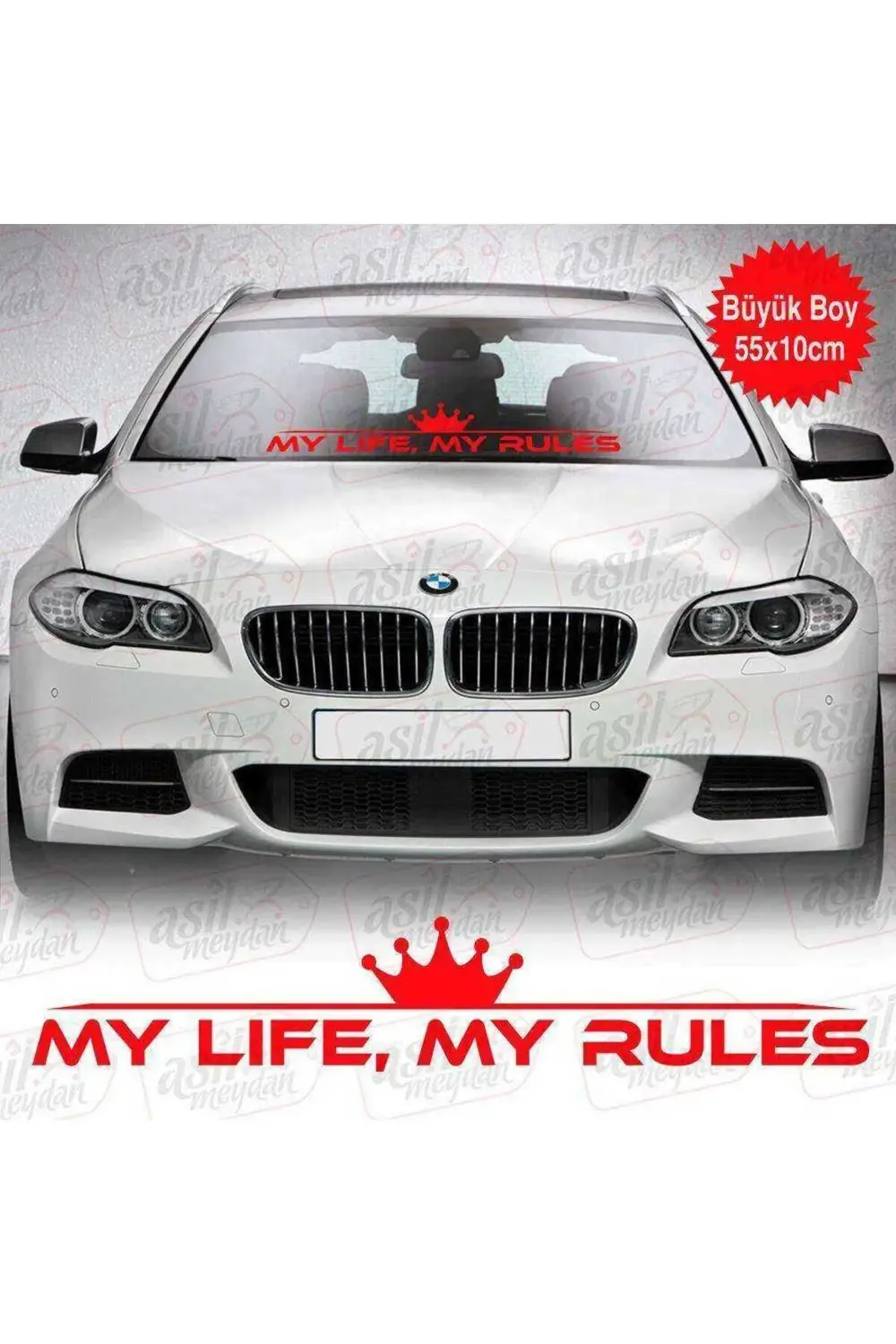 My Life, My Rules Ön Cam Büyük Boy Kırmızı Sticker, Araba, Etiket
