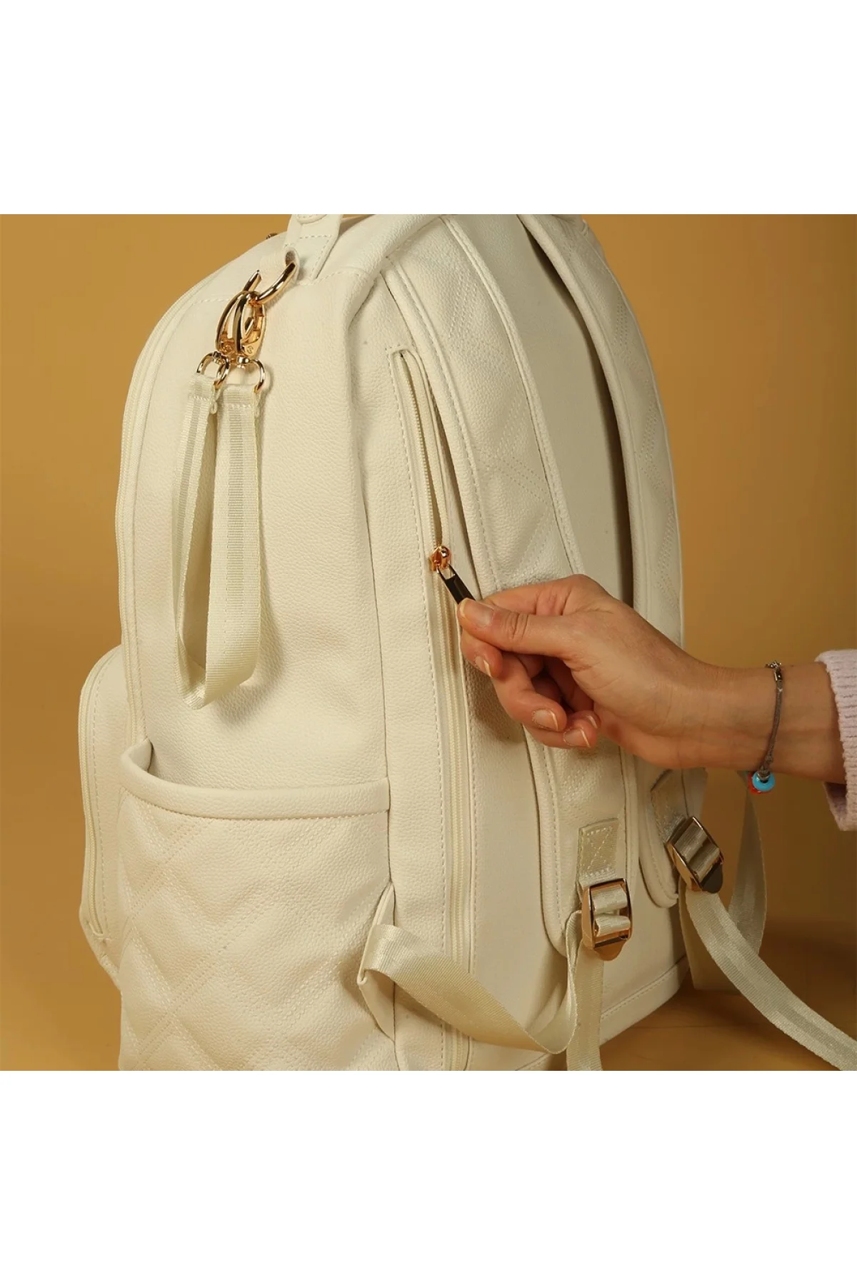 M&Y Oeste Deri Anne Bebek Bakım Sırt Çantası 7300 Krem