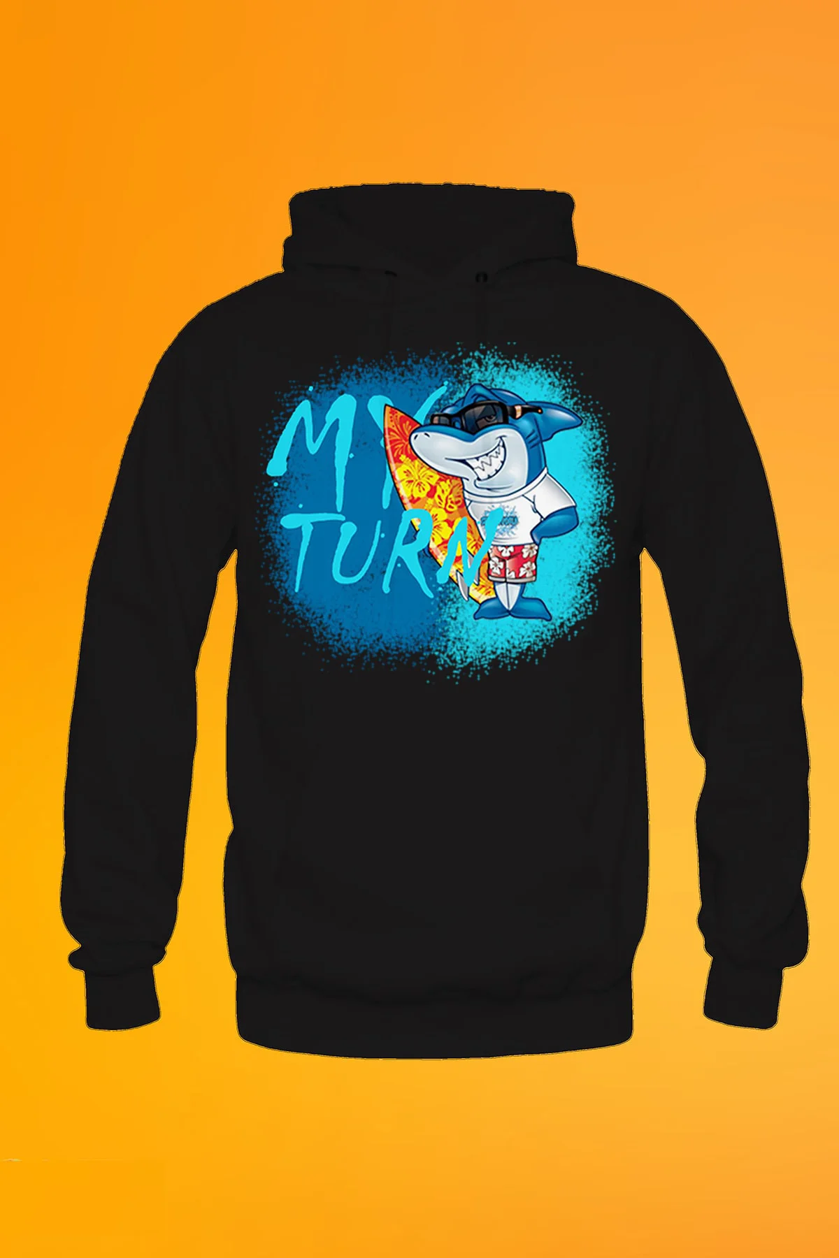 My Turn Baskılı Siyah Unisex Kanguru Cep Kapüşonlu Sweatshirt