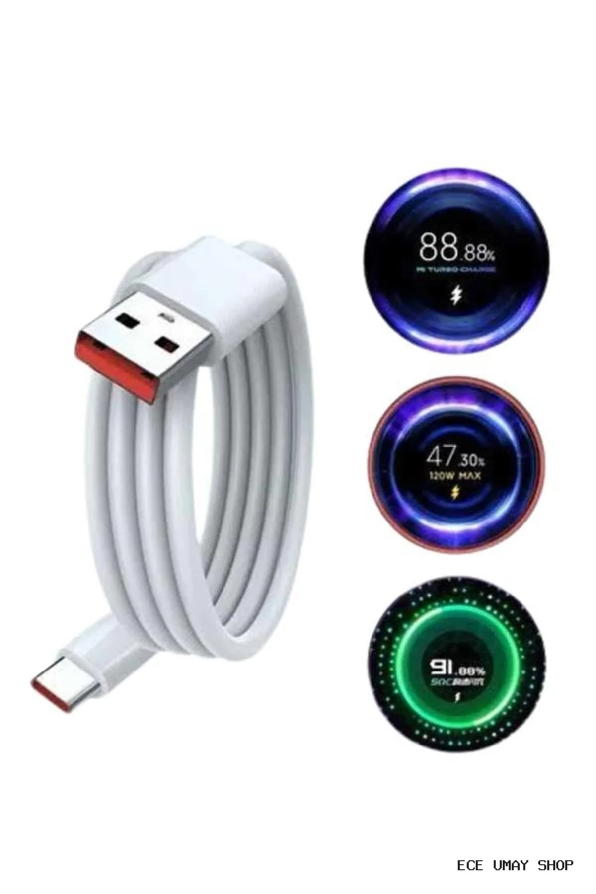 MYCESHOP Type C Hızlı Şarj Aleti Beyaz 120W Ultra (183431) Uzun Ömürlü - Görsel 4
