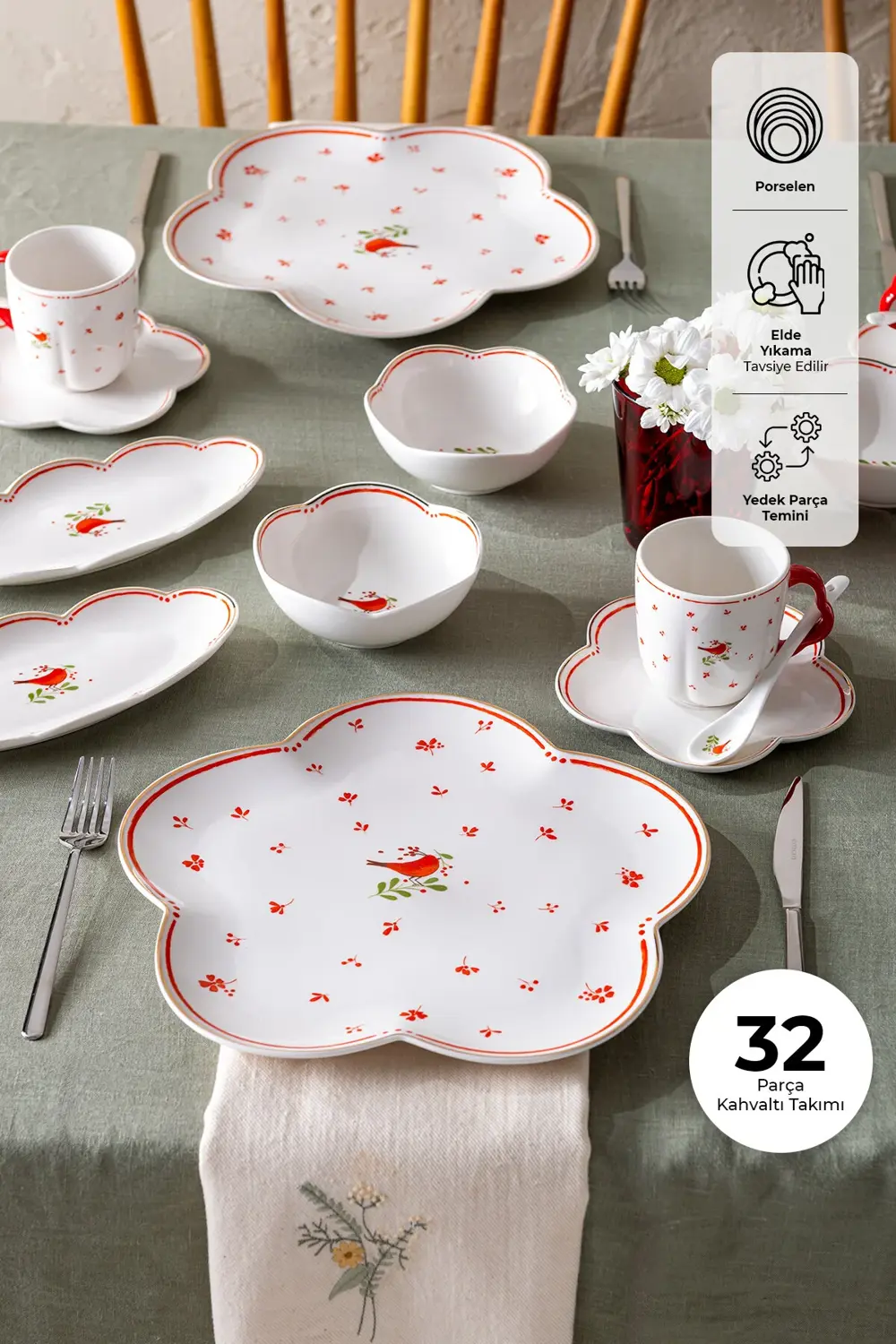 Myna Porselen 32 Parça 6 Kişilik Kahvaltı Takımı