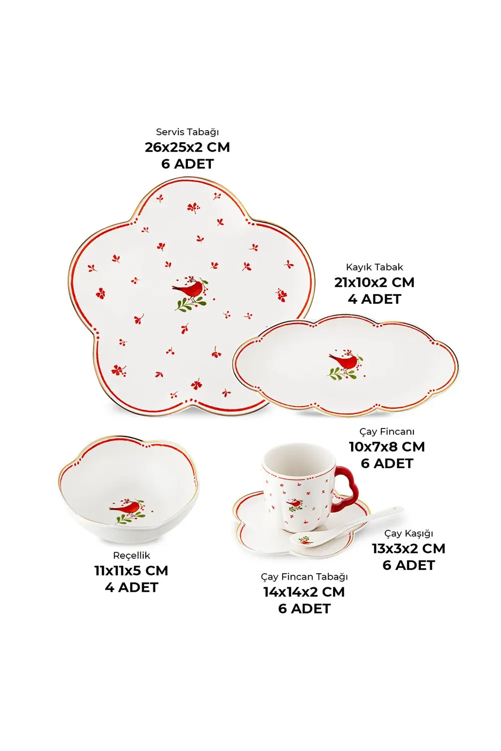 Myna Porselen 32 Parça 6 Kişilik Kahvaltı Takımı