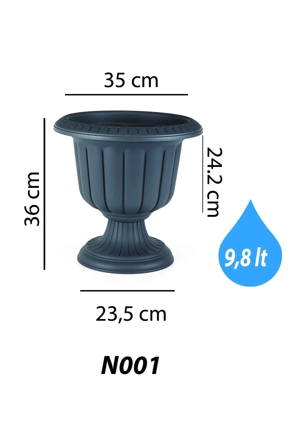 N001 Nergis Saksı 34,3cm, 9.8 Litre Dış Mekan Saksı Antrasit N001 Nergis Saksı 34,3cm, 9.8 Litre Dış Mekan Saksı Antrasit - Görsel 2