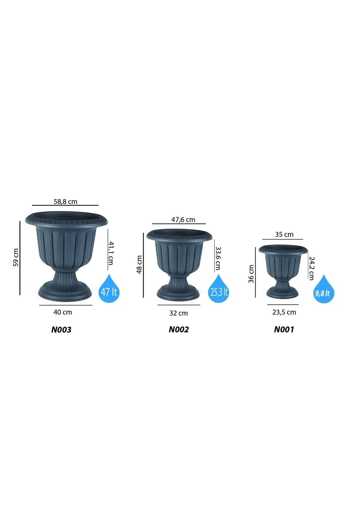N001 Nergis Saksı 34,3cm, 9.8 Litre Dış Mekan Saksı Antrasit N001 Nergis Saksı 34,3cm, 9.8 Litre Dış Mekan Saksı Antrasit - Görsel 3