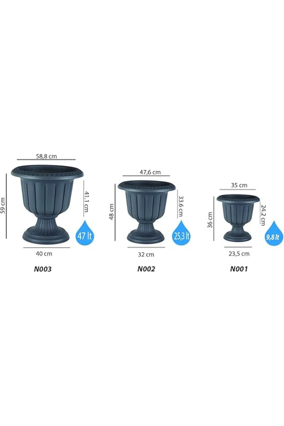 N003 Nergis Saksı 58,9cm, 47 Litre Dış Mekan Saksı Antrasit - Görsel 3