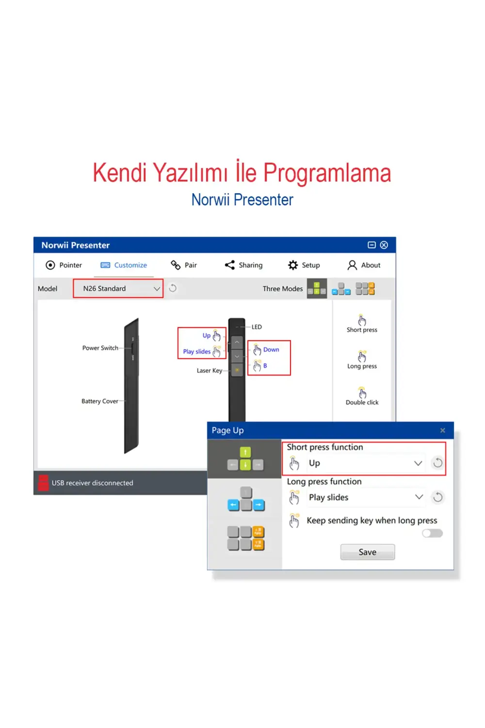 N26 2.4GHZ USB KABLOSUZ PROFESYONEL SUNUM KUMANDASI (100M LAZER M