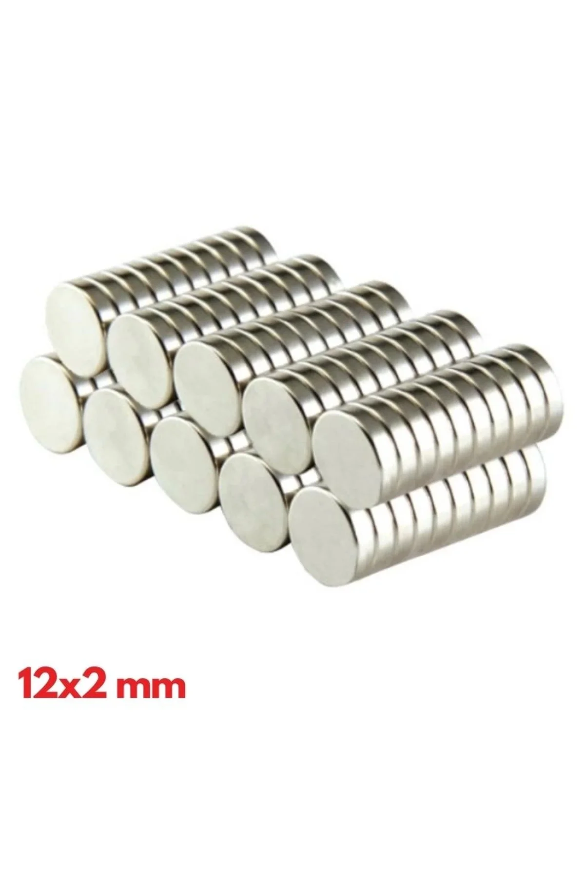 N35 12x2 Mm Neodyum Mıknatıs 250 Adet, Yuvarlak, Nikel Kaplamalı 