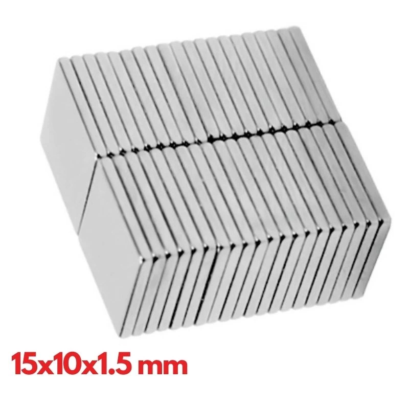 N35 15x10x1.5 Mm Neodyum Mıknatıs 40 Adet, Köşeli, Nikel Kaplamal