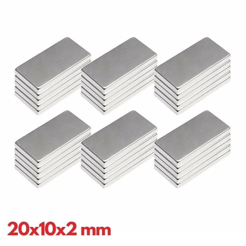 N35 20x10x2 Mm Neodyum Mıknatıs 250 Adet, Köşeli, Nikel Kaplamalı