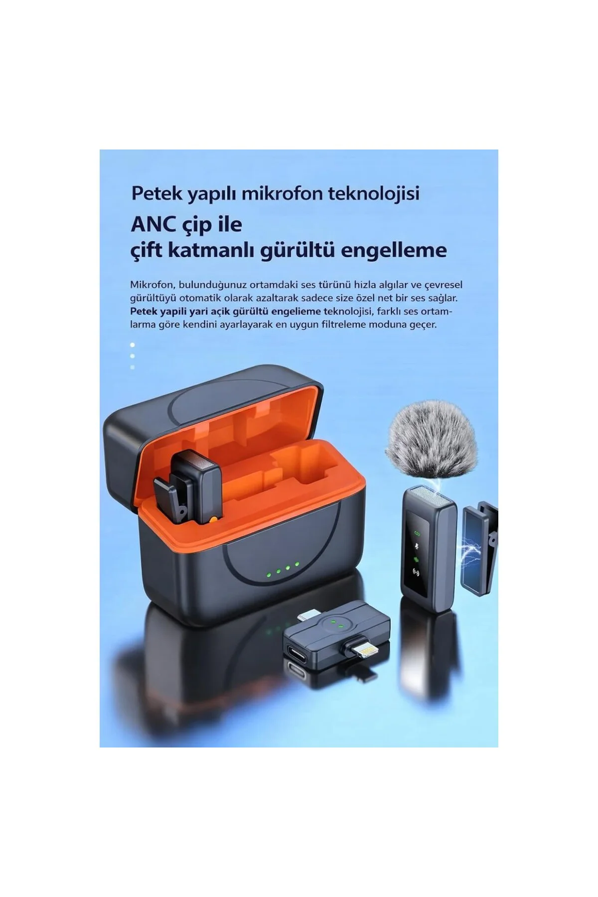 N80 Kablosuz Yaka Mikrofonu 2.4G – Mıknatıslı Klipsli ve Tüylü, G