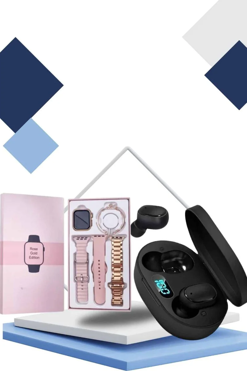 Nabız Ölçer Akıllı Saat ve Bluetooth Kulaklık Hediye Seti - Sağlık Takibi ve Çoklu Şarj