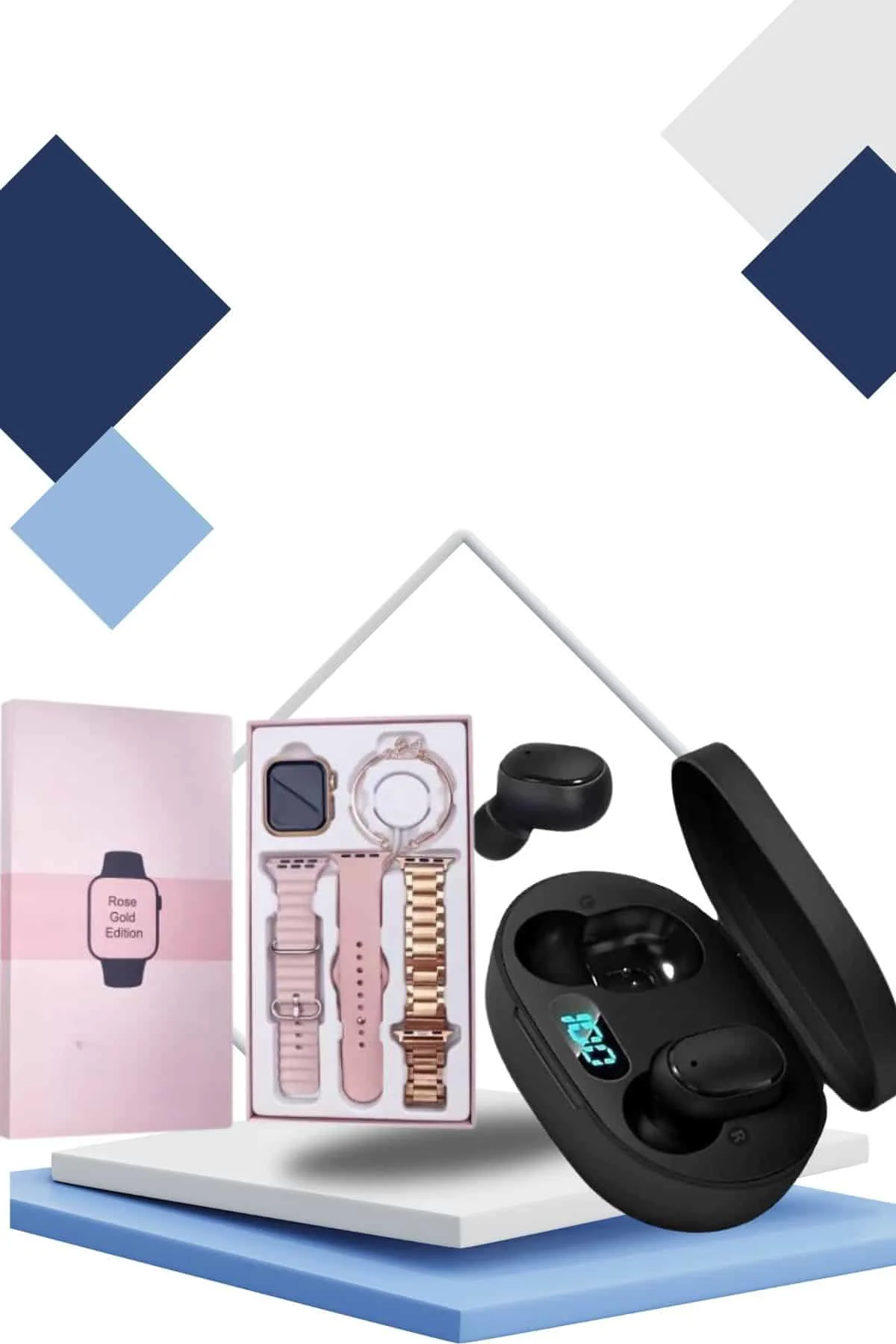 Nabız Ölçer Hediye Bileklikli Akıllı Saat ve Dijital Göstergeli Bluetooth Kulaklık Çoklu Şarj Girişi