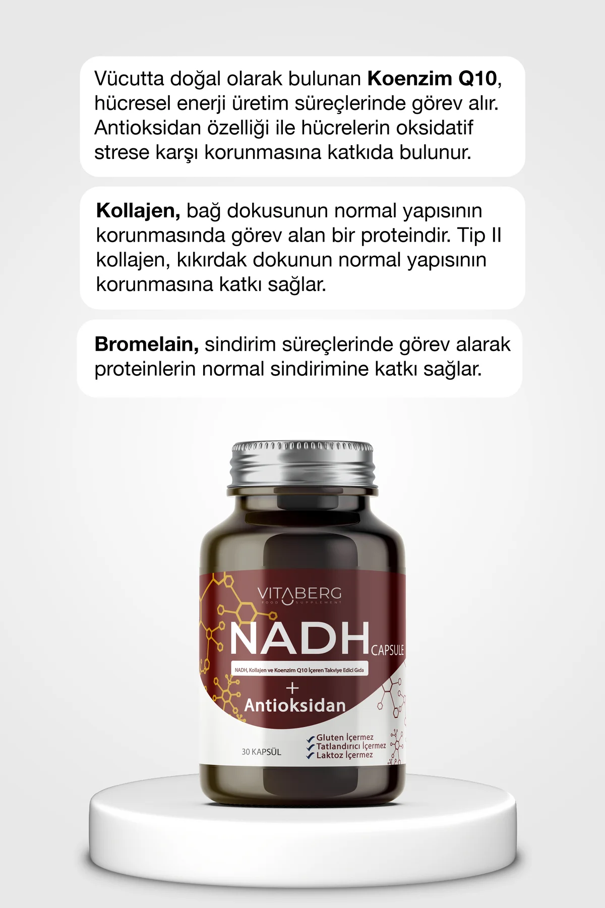 NADH Antioksidan+ | PQQ, Koenzim Q10, Resveratrol, Kolajen Tip II
