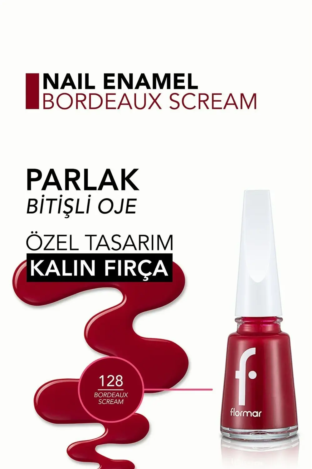Nail Enamel Yüksek Pigmentli & Parlak Bitişli Oje Fne-128 Bordeau