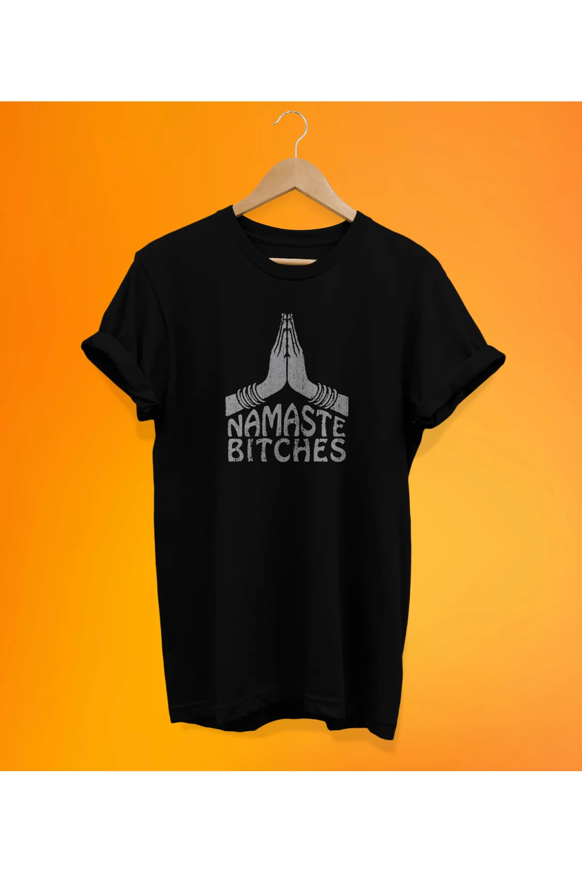 Namaste Baskılı Siyah, %100 Pamuk, Oversize, Büyük Beden T-Shirt