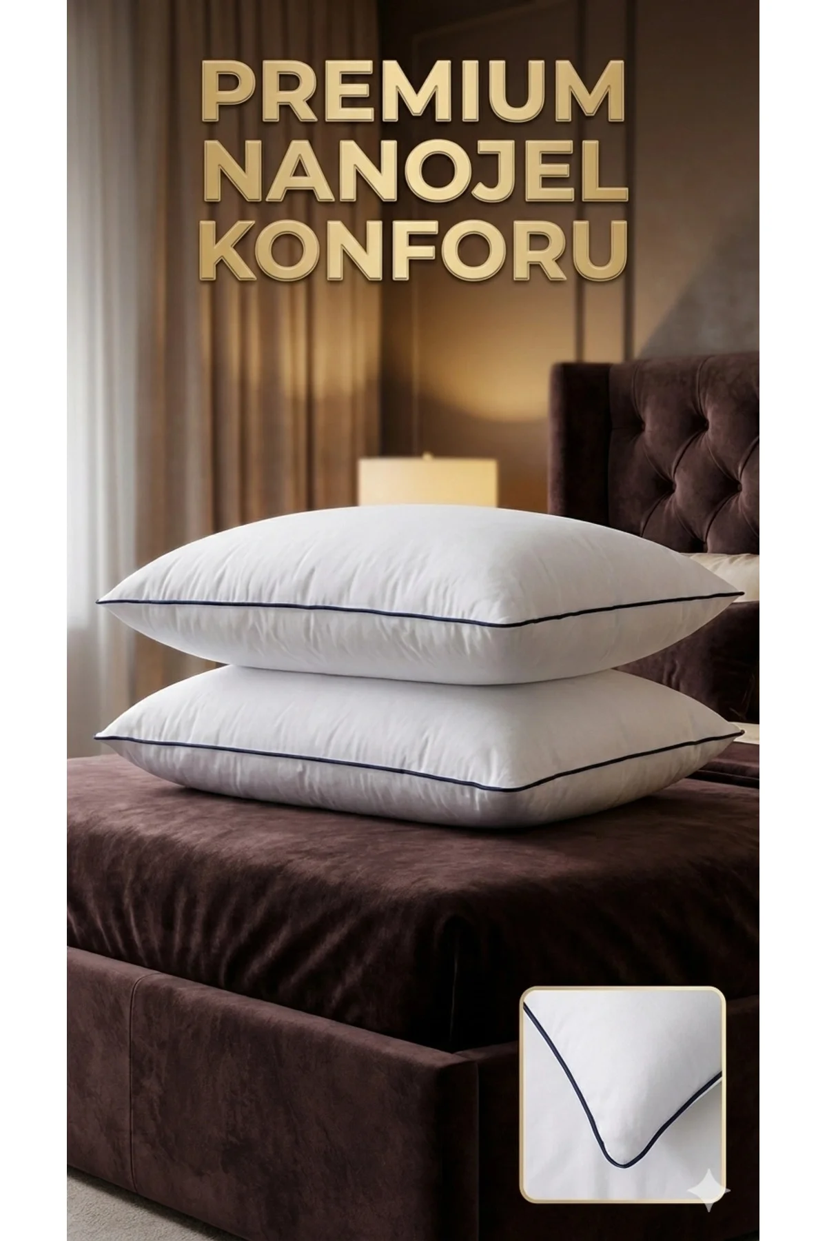 Nano Jel Lüks Yastık 2'Li Set 50X70Cm 1200Gr Pamuklu Kumaş
