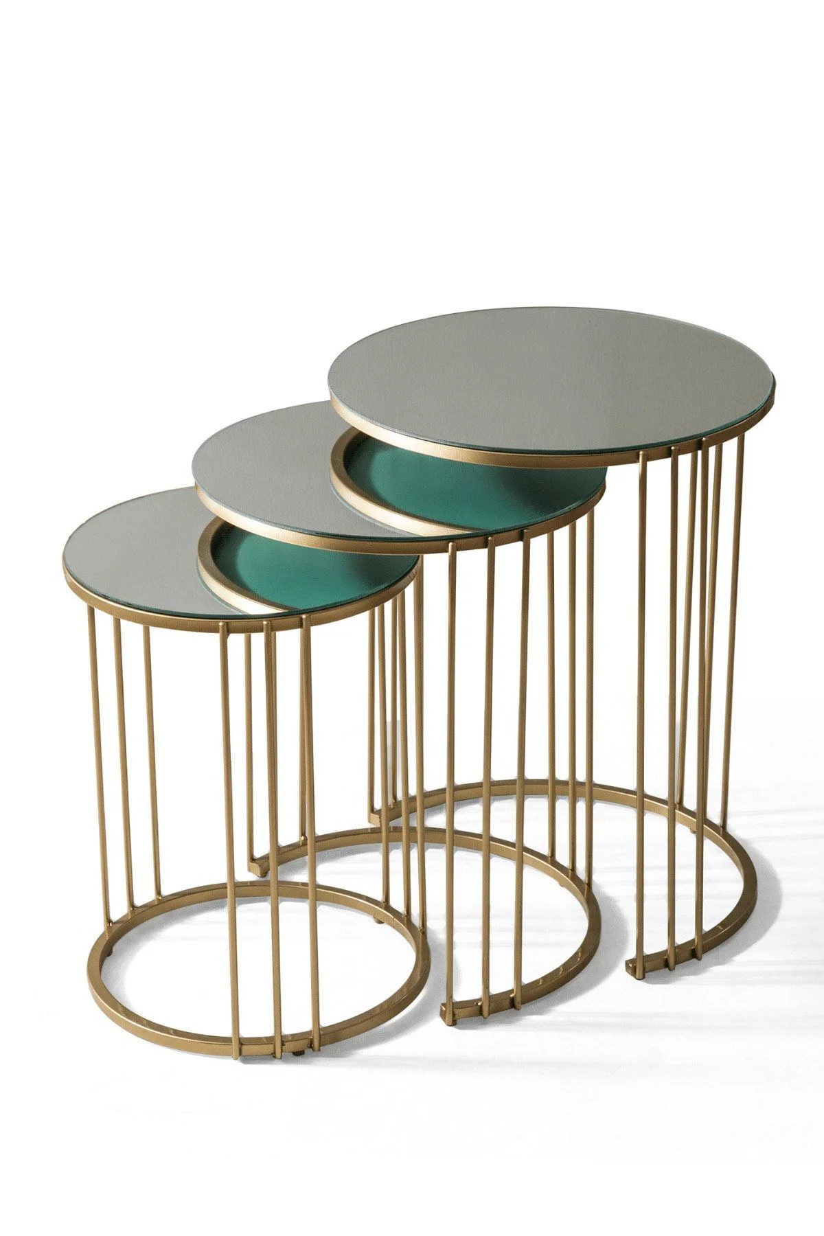 Napoli Gold Metal Ayaklı Aynalı Zigon Sehpa 3'lü