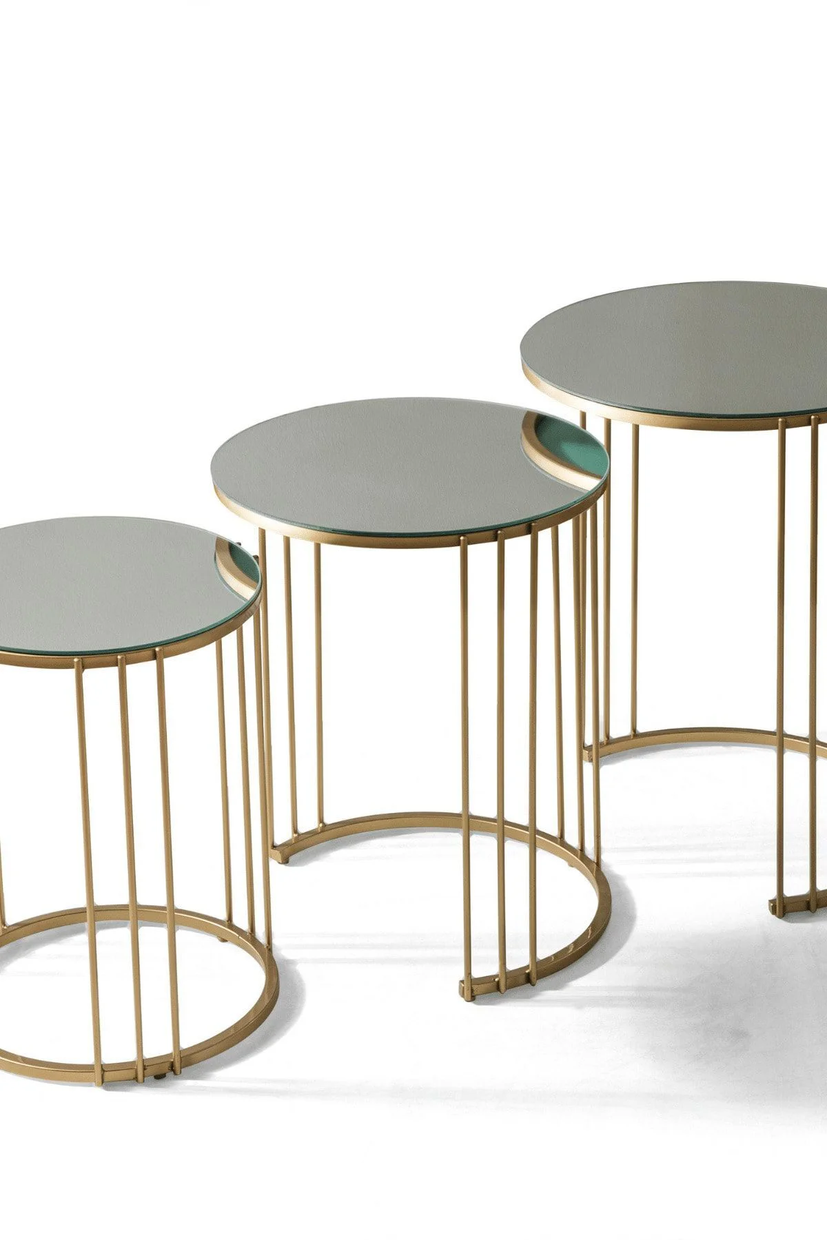 Napoli Gold Metal Ayaklı Aynalı Zigon Sehpa 3'lü