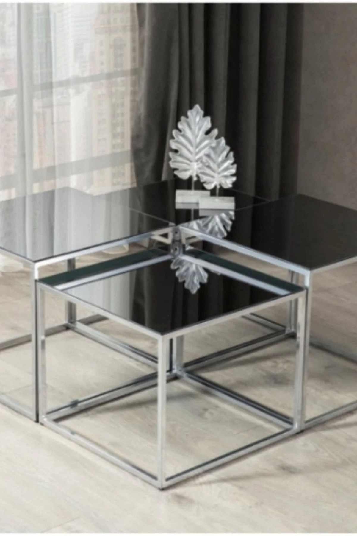 Napoli Krom Metal Ayak Camlı Orta Sehpa