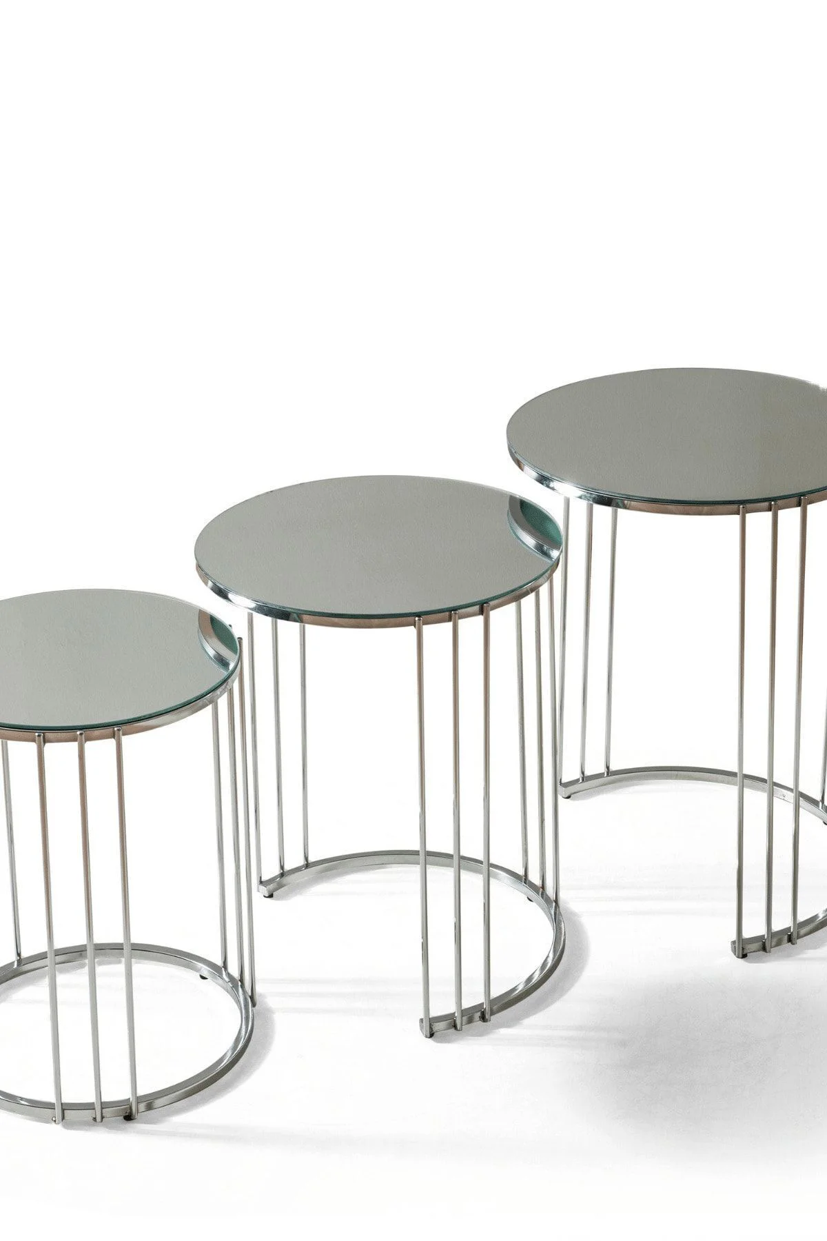 Napoli Krom Metal Ayaklı Aynalı Zigon Sehpa 3'lü