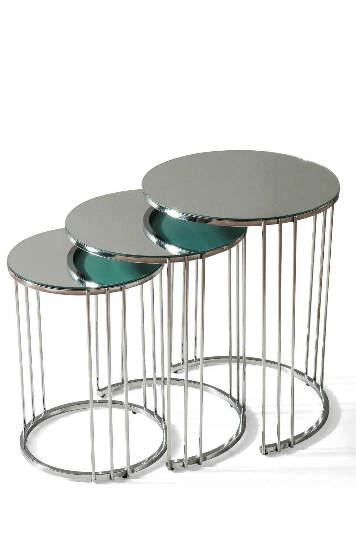 Napoli Krom Metal Ayaklı Aynalı Zigon Sehpa 3'lü