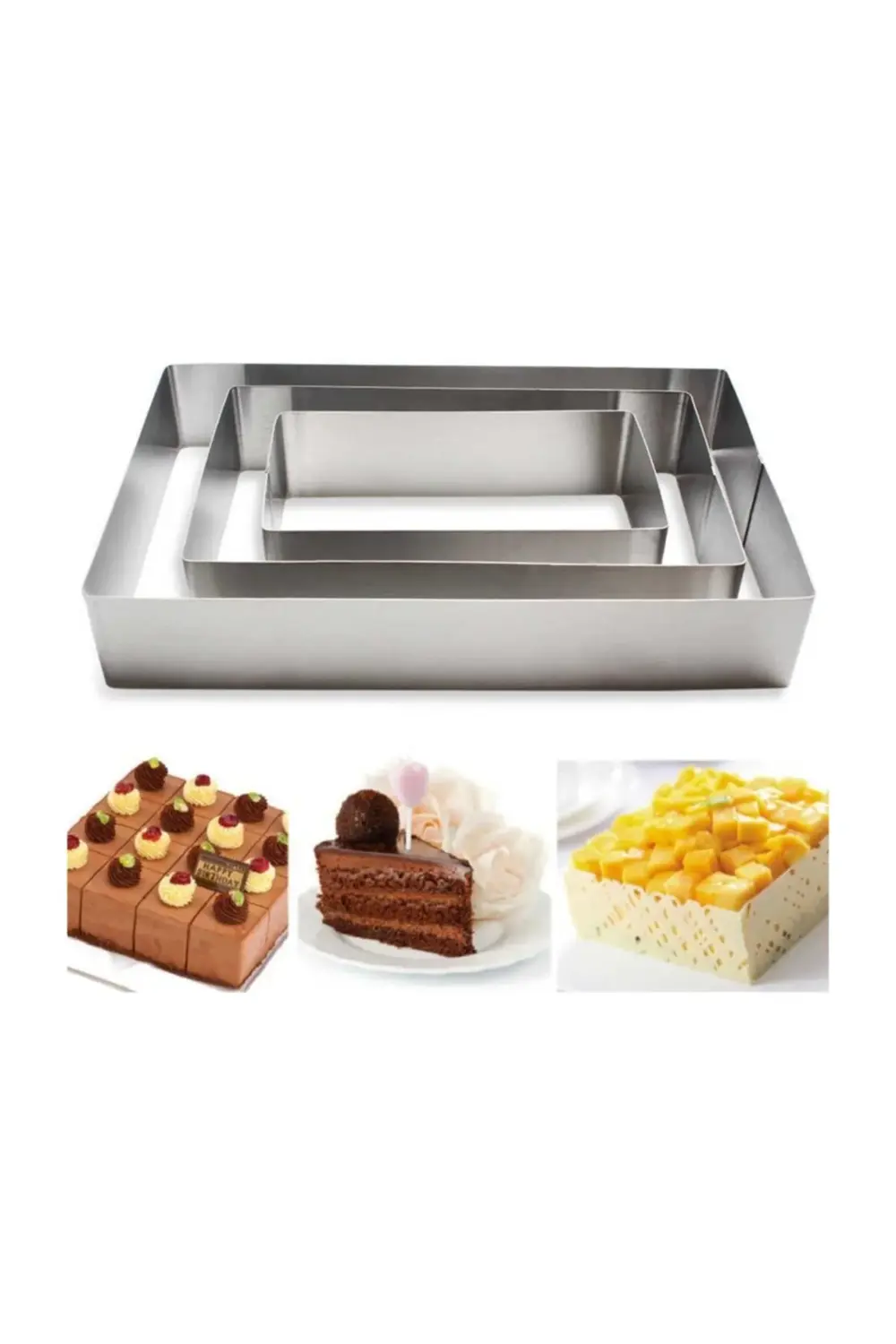 Nar Kalıp Narkalıp Dikdörtgen Kek Kalıbı 3 Adet Derinlik 8Cm