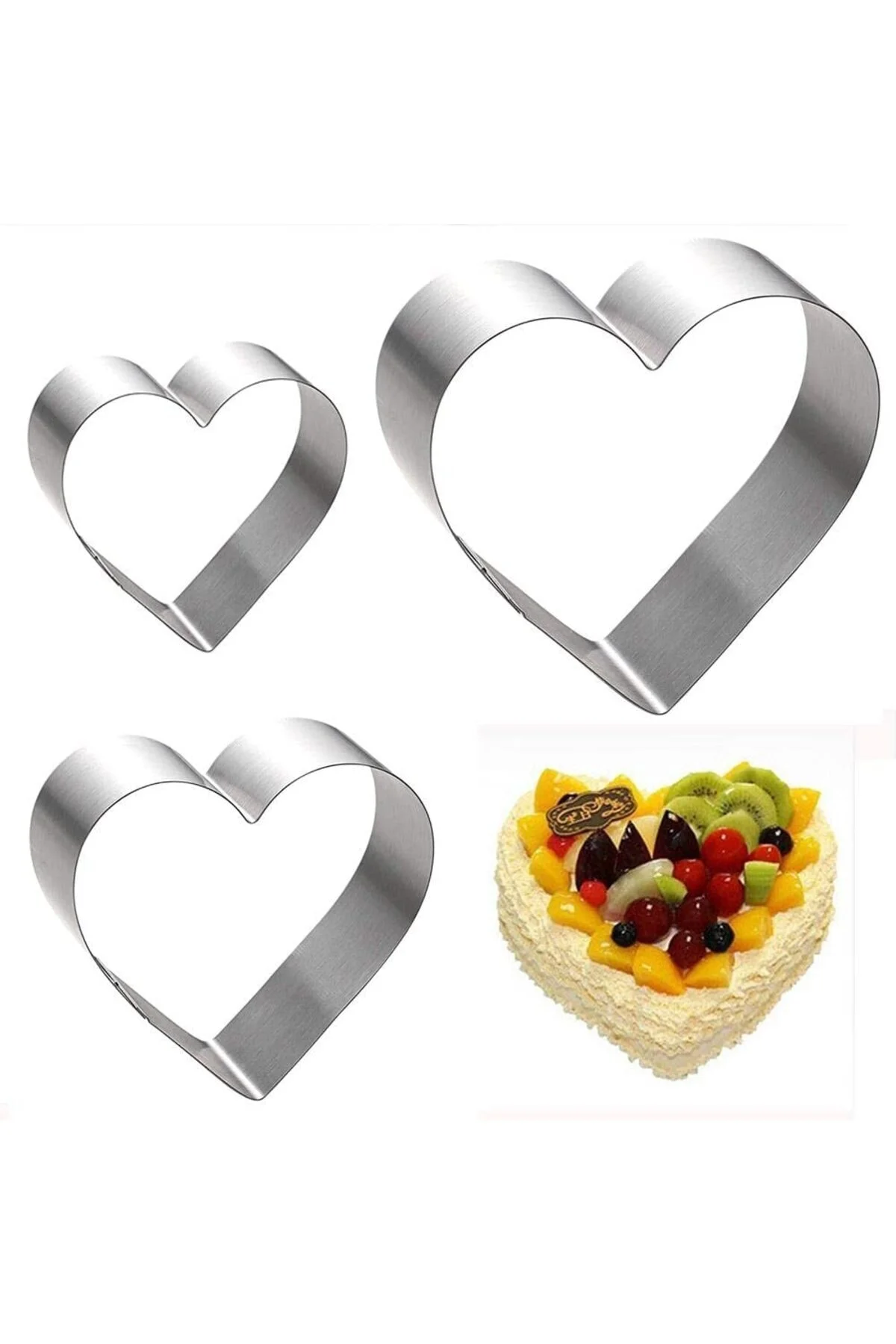 Narkalıp Kalp Çember Pasta Kek Kalıbı 4'lü Set Derinlik 8cm