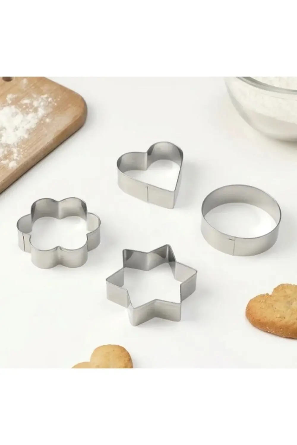Nar Kalıp Narkalıp Kalp Yıldız Yuvarlak Çiçek Kurabiye Kalıbı 4 Lü Çap 6 Cm