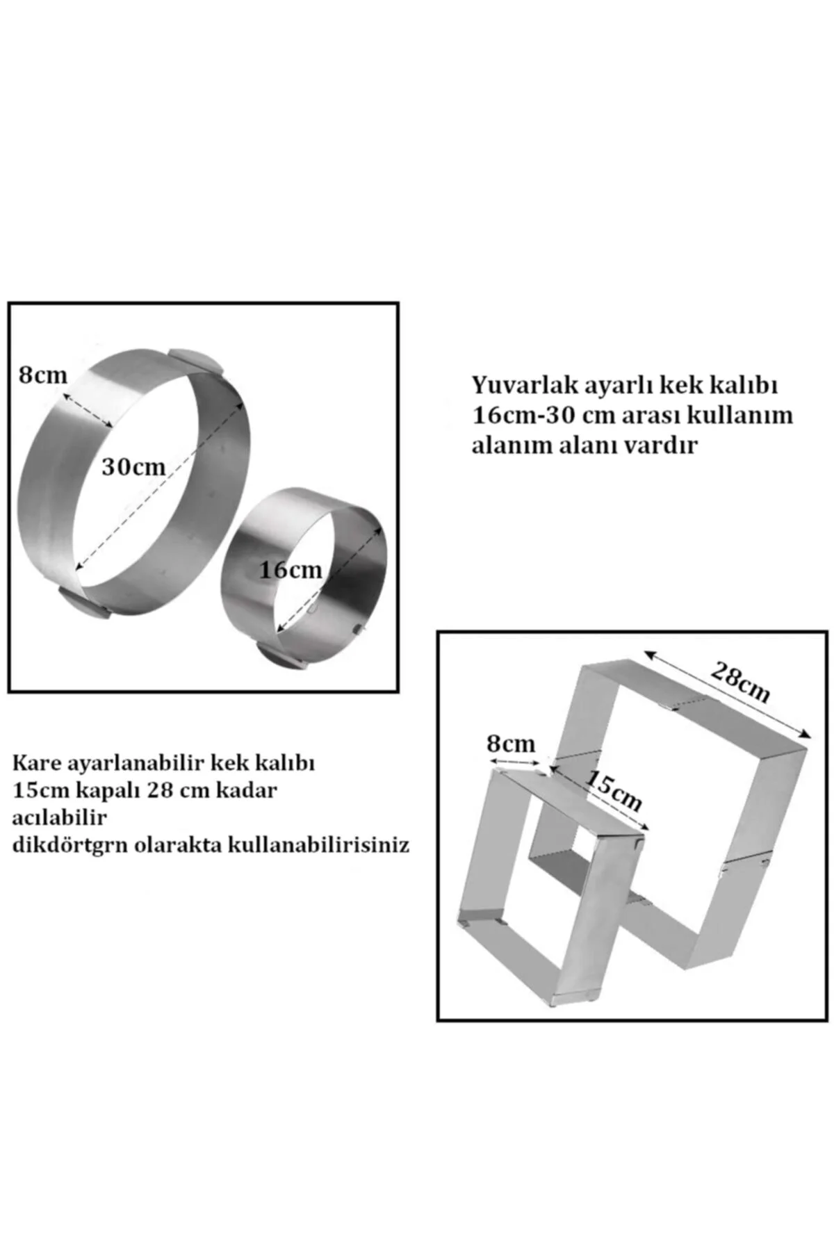 Narkalıp Kek Kalıbı Kare, Yuvarlak Ve Destere 3 Lü Set Derinlik 8