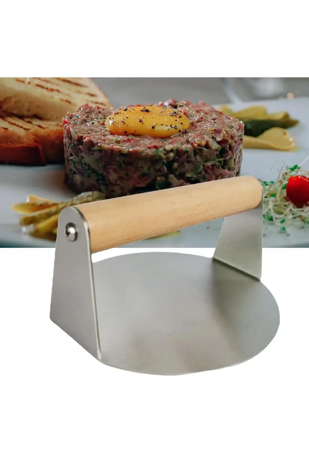 Nar Kalıp Narkalıp Yuvarlak Ağşap Saplı Hamburger Et Pres Aparatı En 14Cm