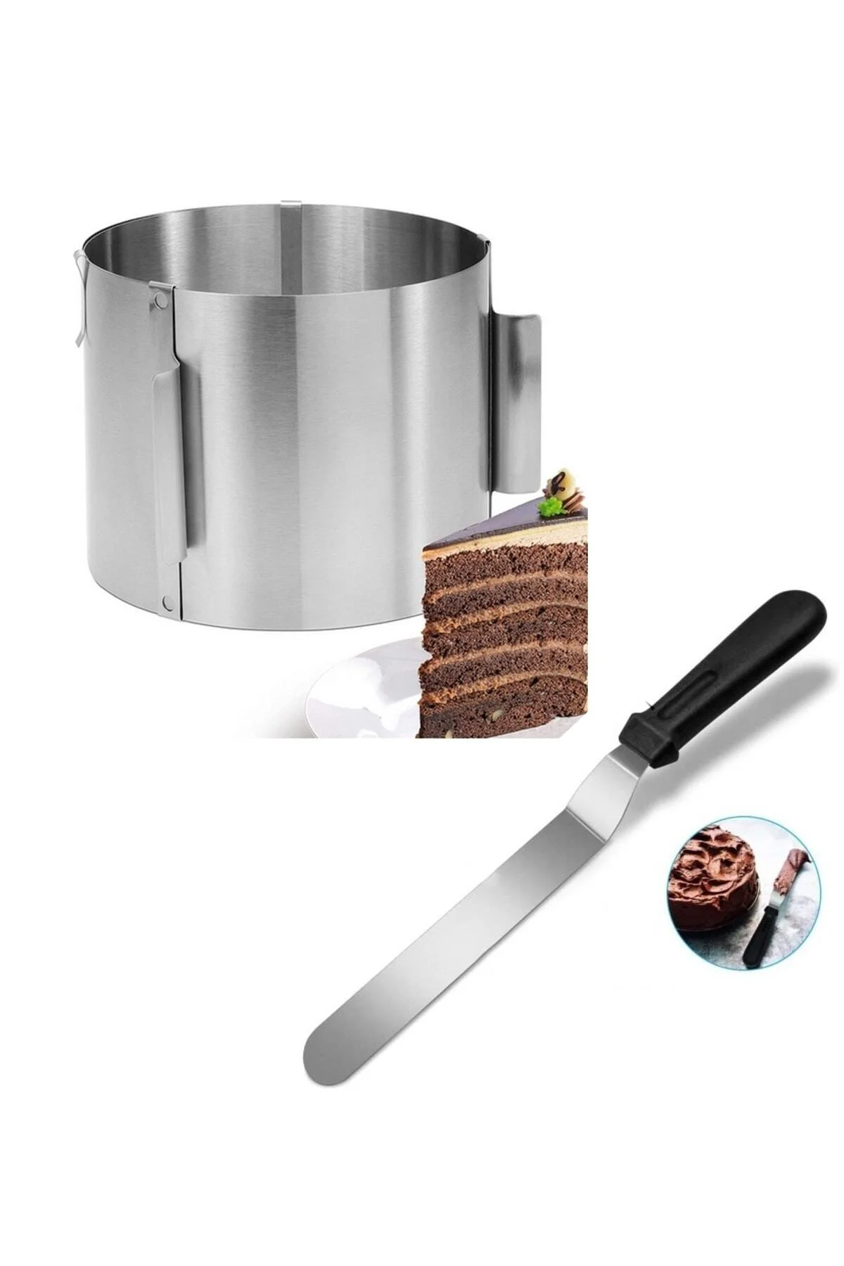Narkalıp Yuvarlak Ayarlanabilir Kek Kalıbı Ve Pasta Sıvama Spatul