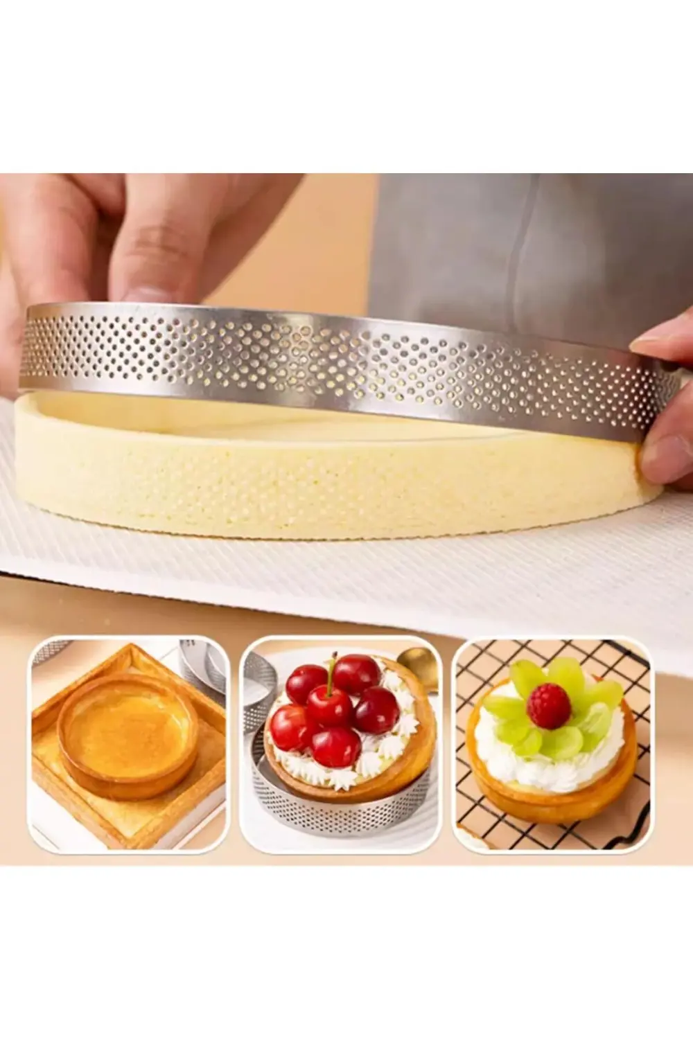 Nar Kalıp Narkalıp Yuvarlak Delikli Tart Kalıbı 10 Cm 4 Lü