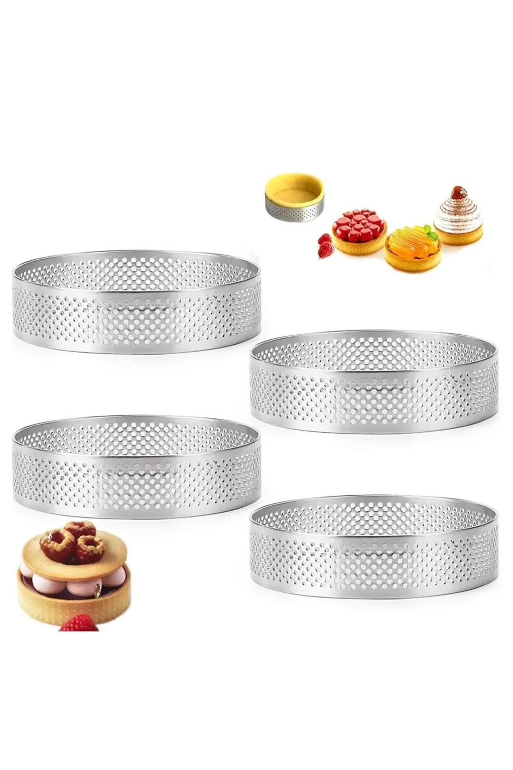 Nar Kalıp Narkalıp Yuvarlak Delikli Tart Kalıbı 10 Cm 4 Lü