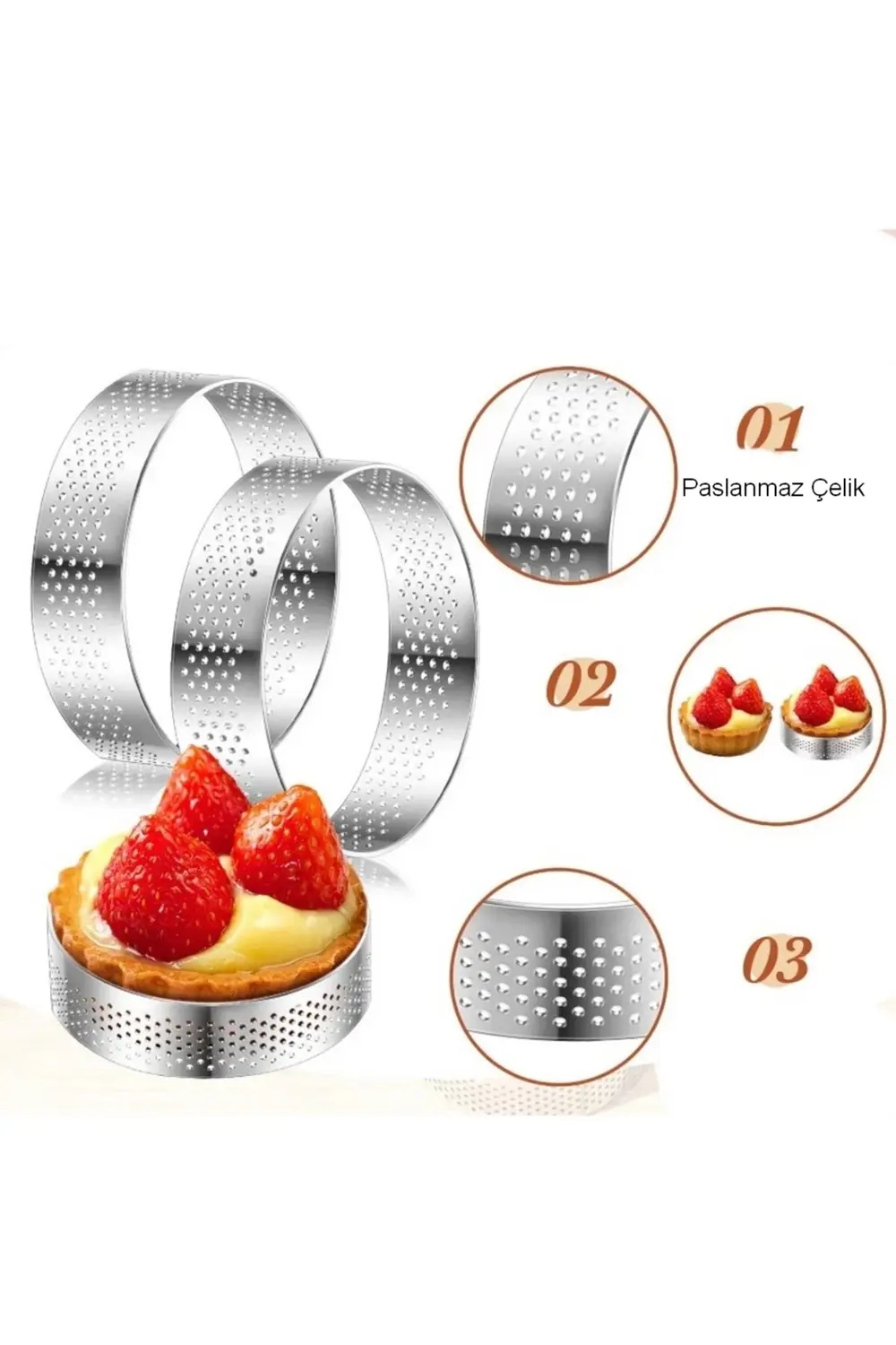 Nar Kalıp Narkalıp Yuvarlak Delikli Tart Kalıbı Çap 8Cm Derinlik 2,5Cm 4 Lü