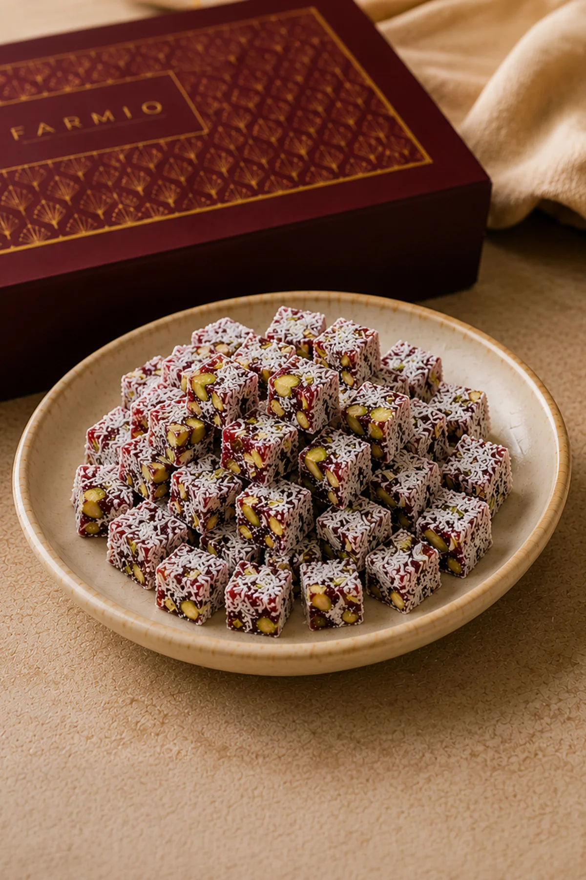 Narlı Antep Fıstıklı Çifte Kavrulmuş Lokum - 500gr - Glikoz İçermez
