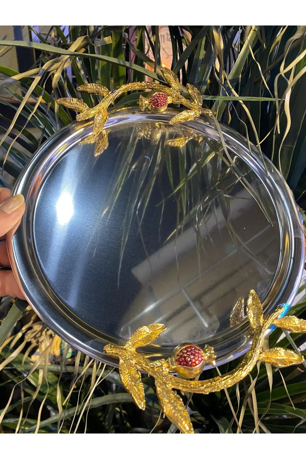 Narlı Metal Yuvarlak Sunum Tepsisi