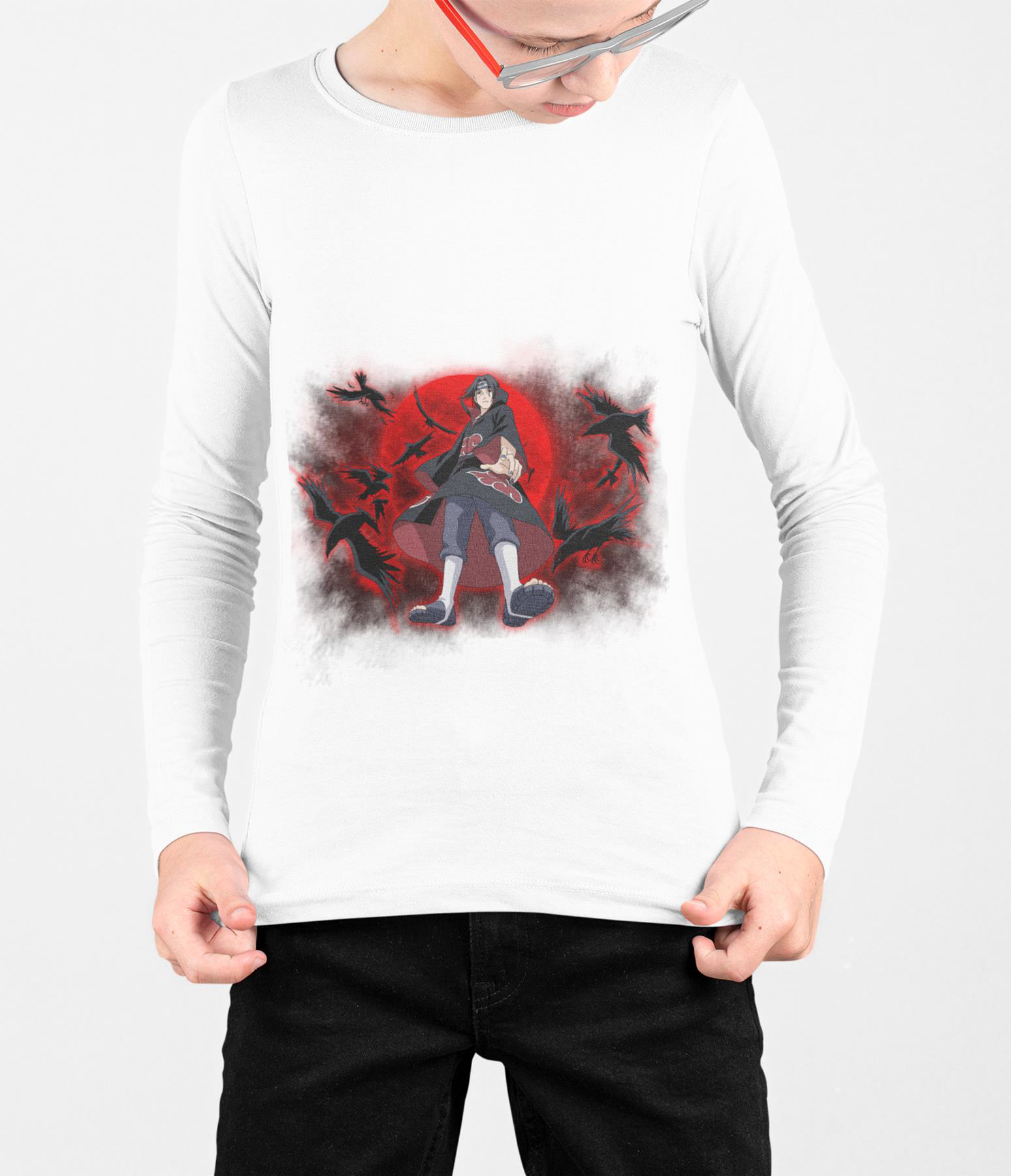 Kostüm Sarayı Naruto Akatsuki Anime Cosplay Baskılı Uzun Kol Tişört