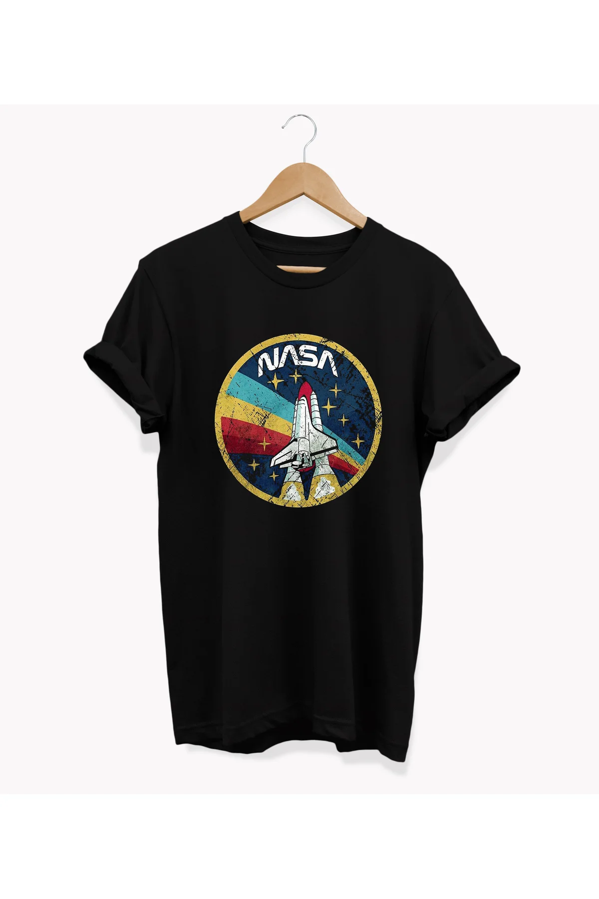 , NASA Baskılı, %100 Pamuk, Bisiklet Yaka, Oversize T-shirt, Büyü