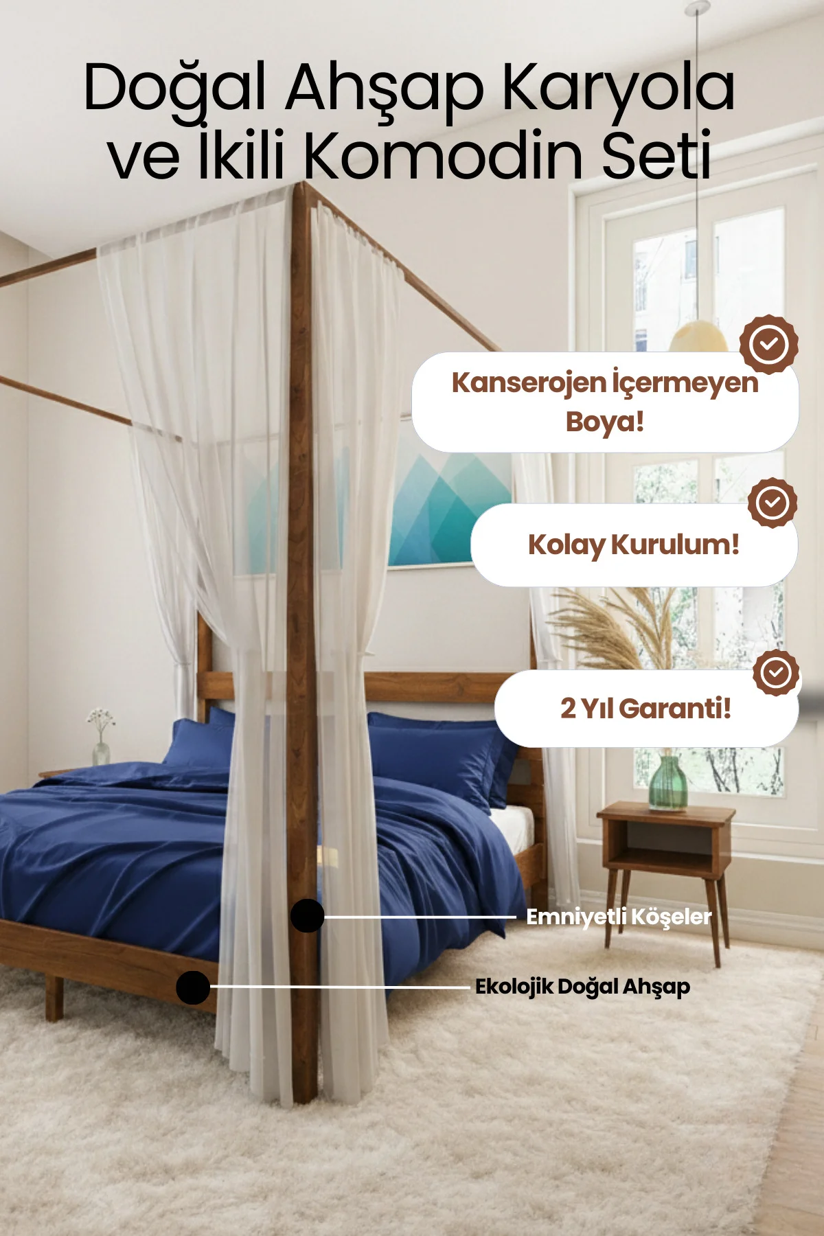 Natura Cibindirik Masif Çam Karyola Ve İki Adet Komodin Seti-Bohem Modern Yatak Odası Takımı Fiyatı, Yorumları ve Özellikleri