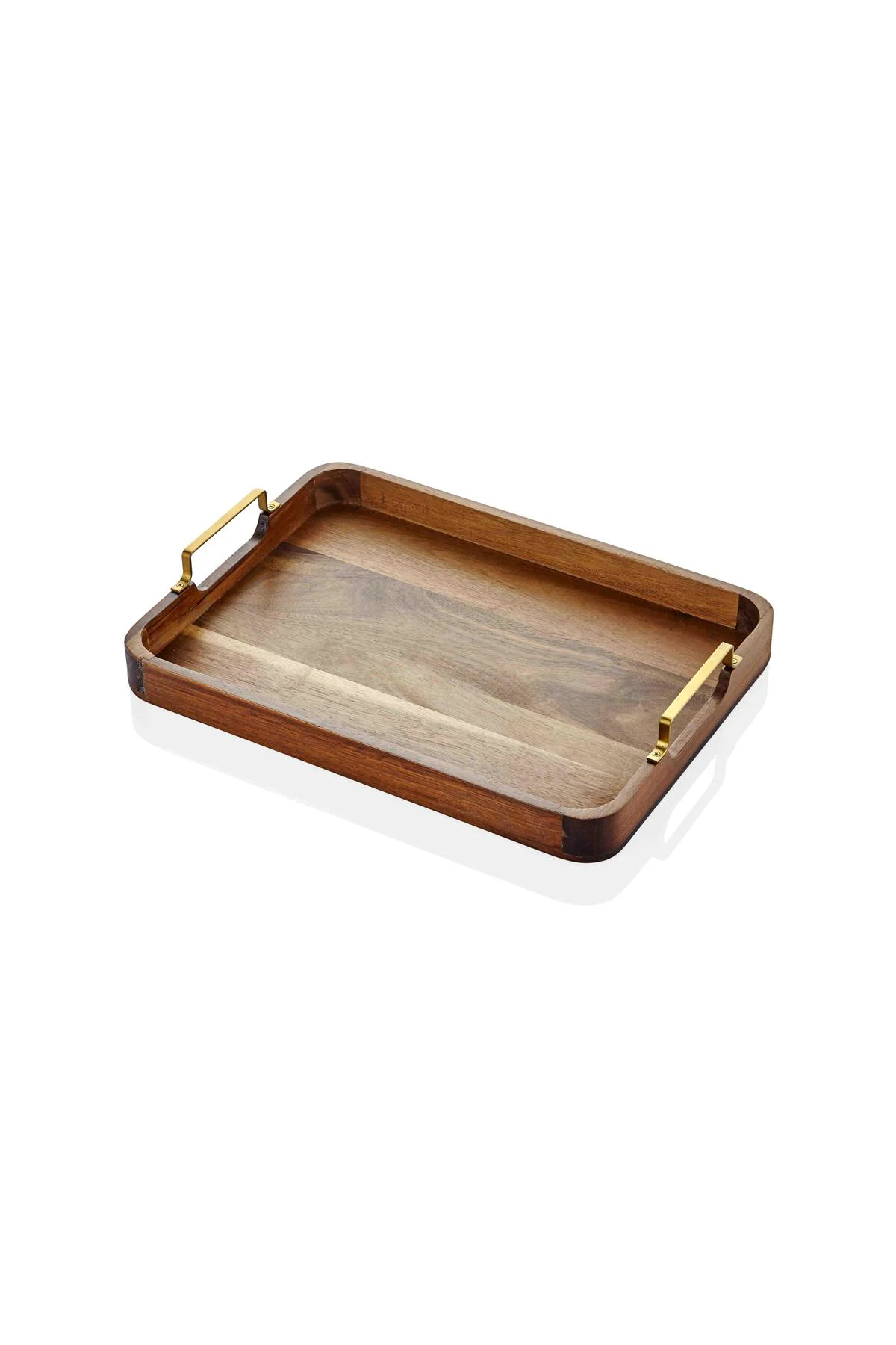 Natura Metal Kollu Akasya Tepsi 38x28 cm