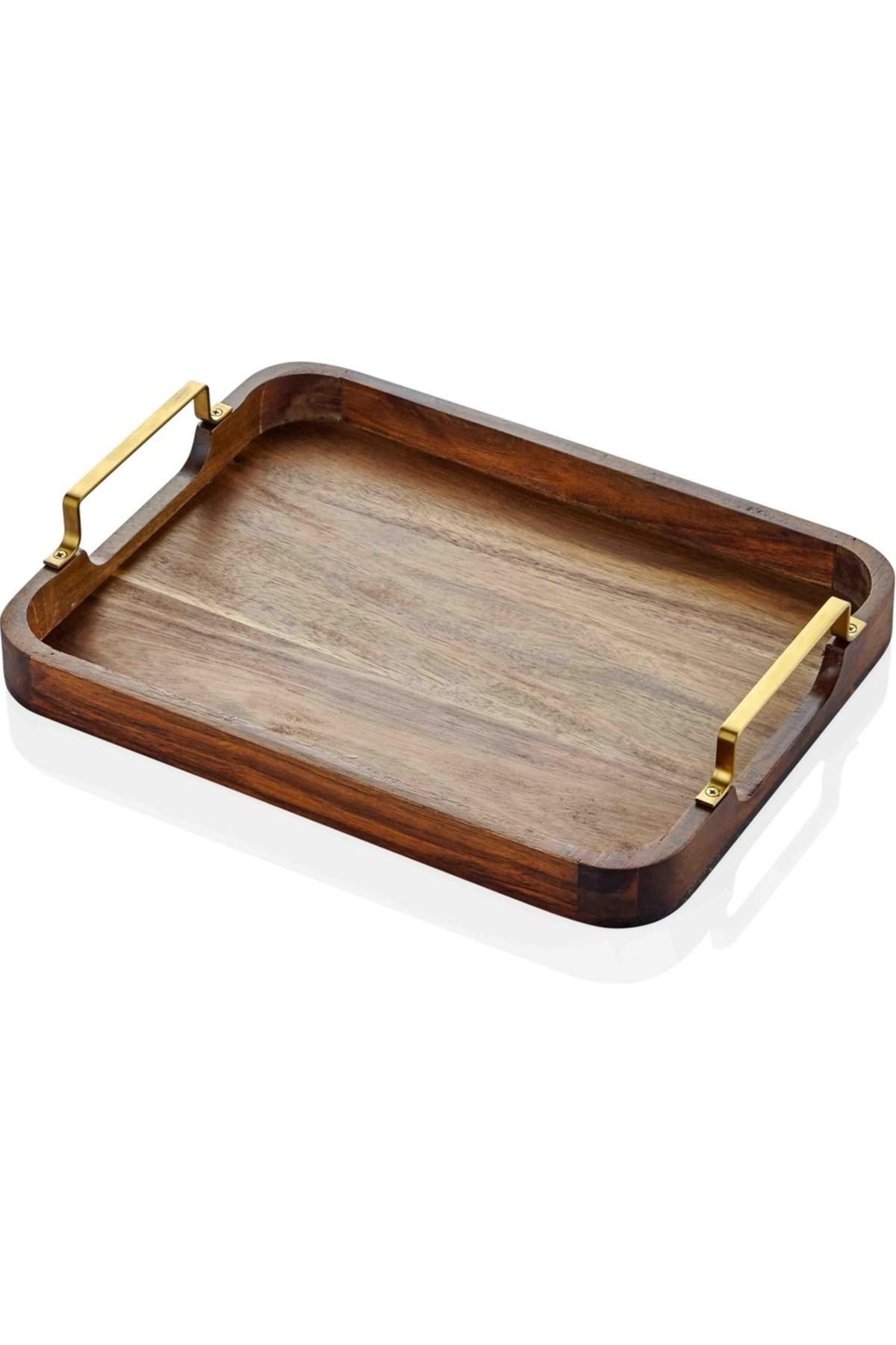 Elif Aksesuar Natura Metal Kollu Akasya Tepsi 30X23 Cm