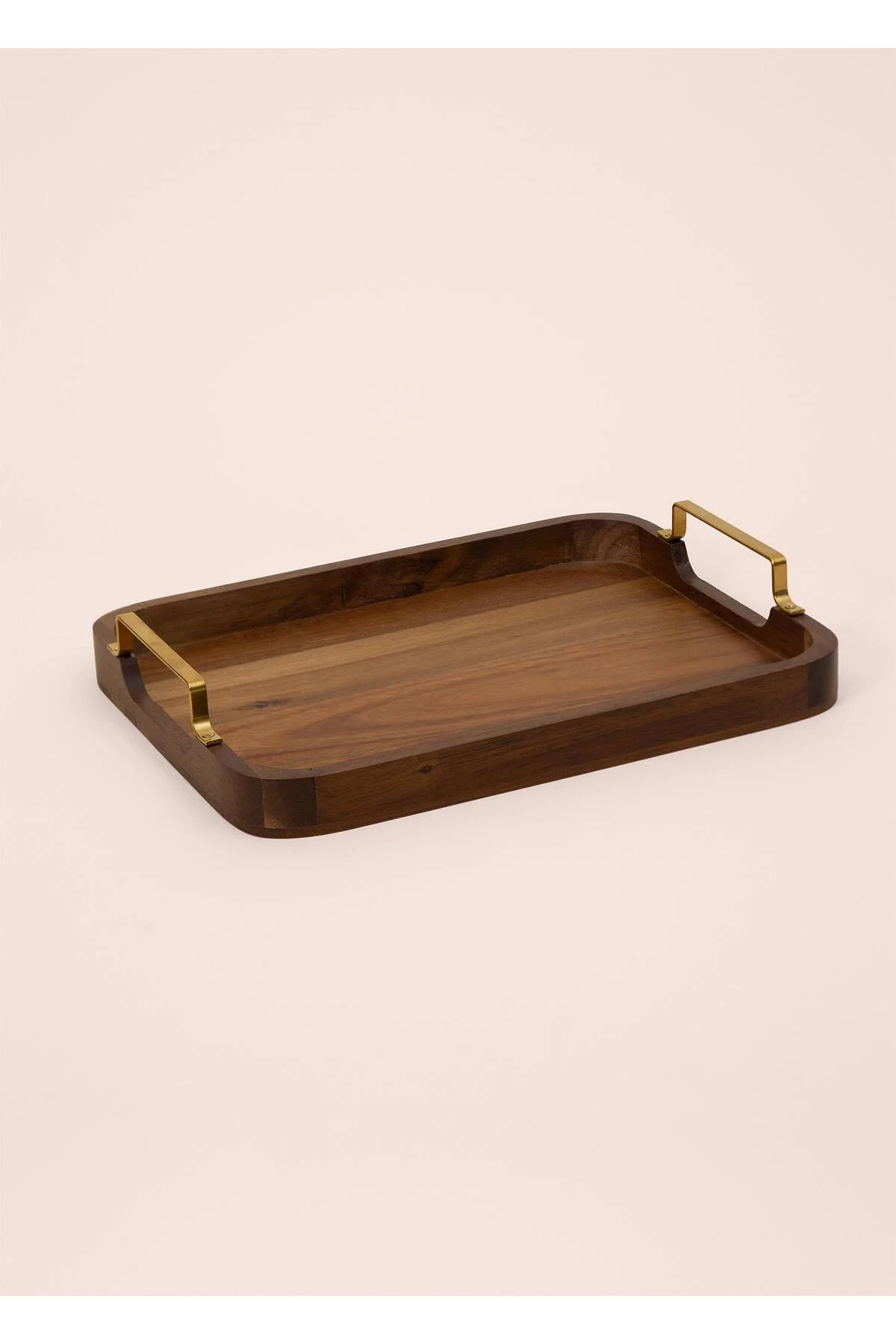 Natura Metal Kollu Akasya Tepsi 38x28 cm