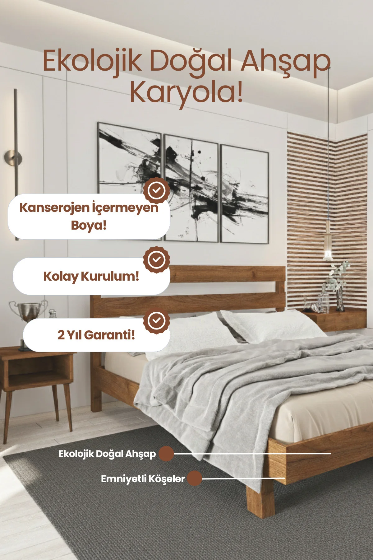 NATURA NEW Masif Ahşap Karyola - Modern Tasarım Genç ve Yetişkin Odası Kolay Kurulum Karyola Fiyatı, Yorumları ve Özellikleri